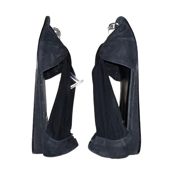 Donald Pliner Woman Black Suede Flats Size 8 Twist Front Stretch Straps D’Orsay - Picture 5 of 9